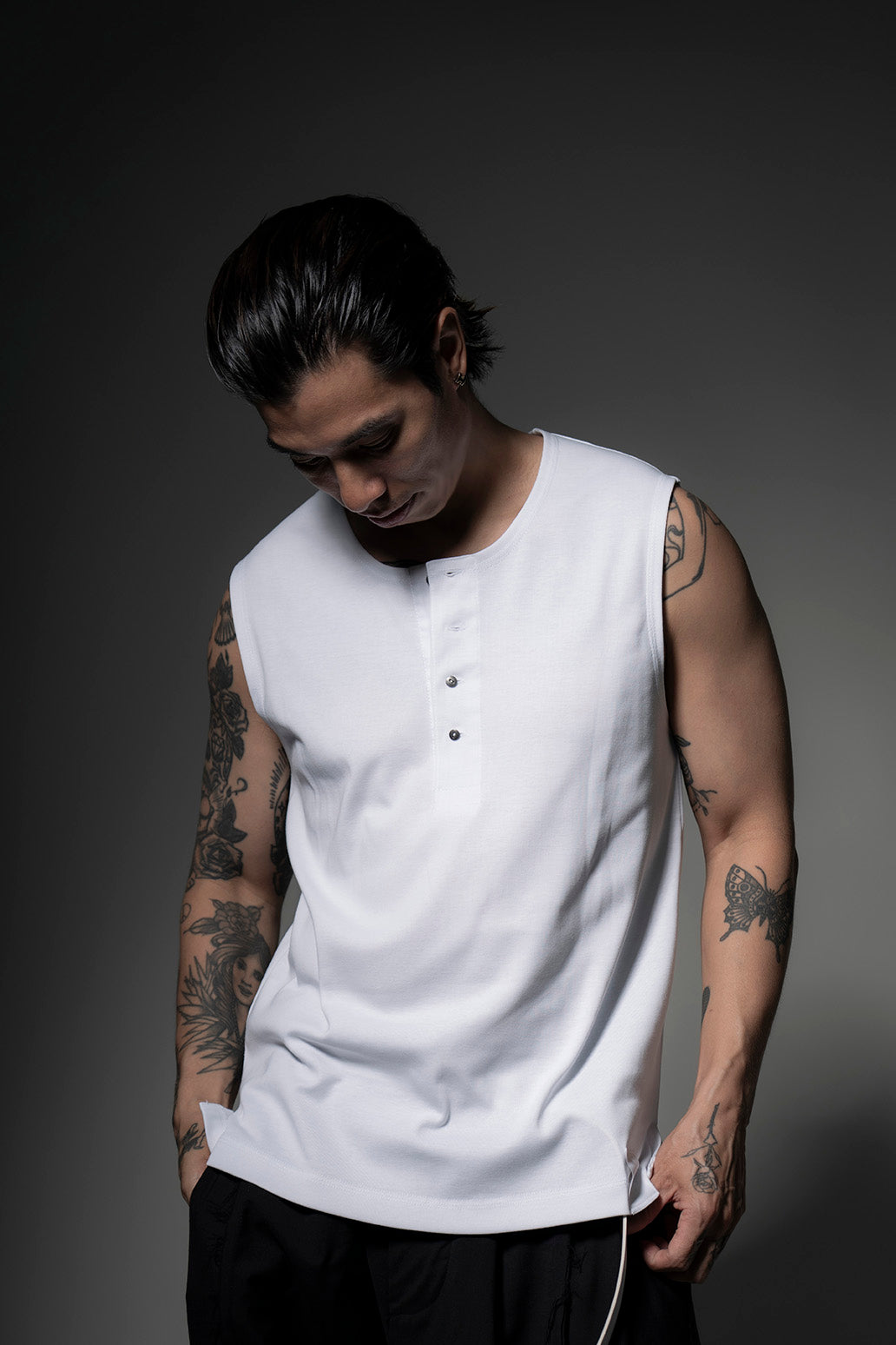 The Henley Vest Top - White