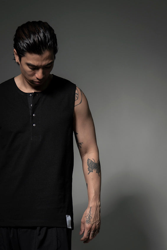The Henley Vest Top - Black
