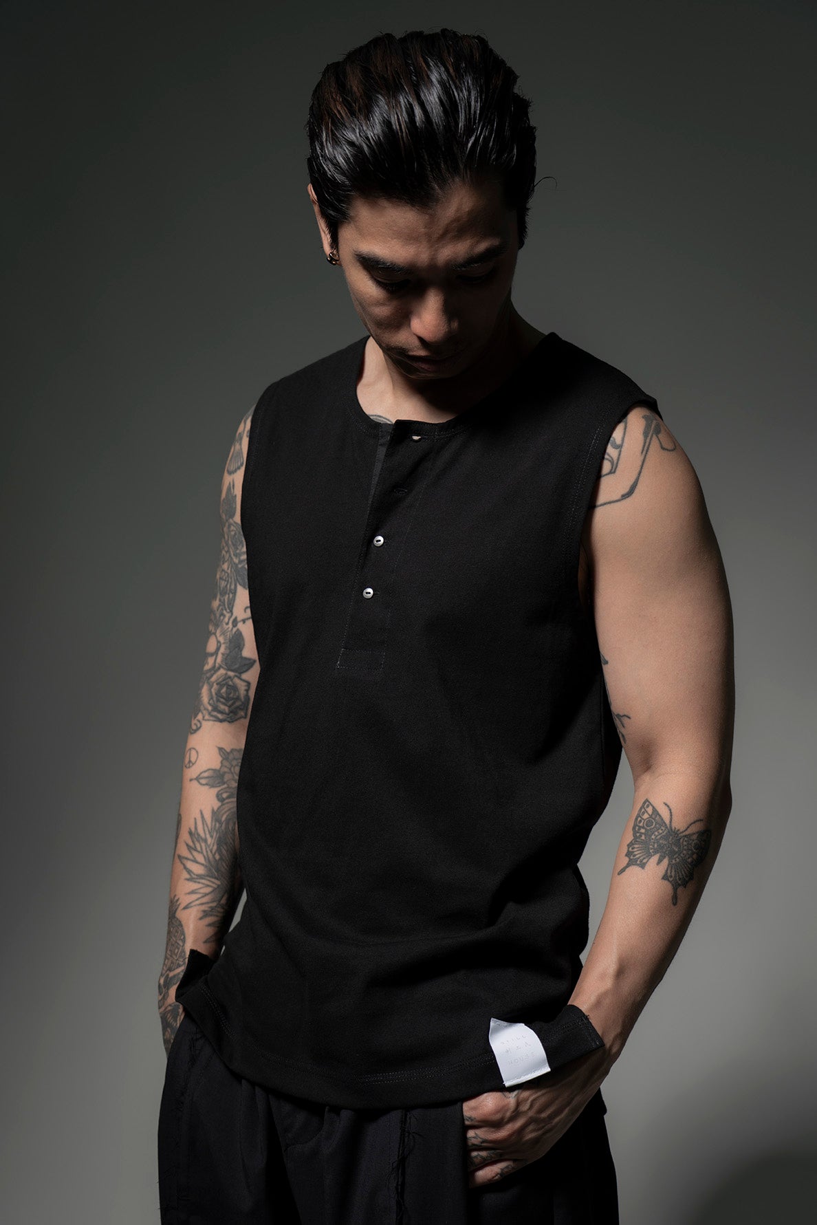 The Henley Vest Top - Black