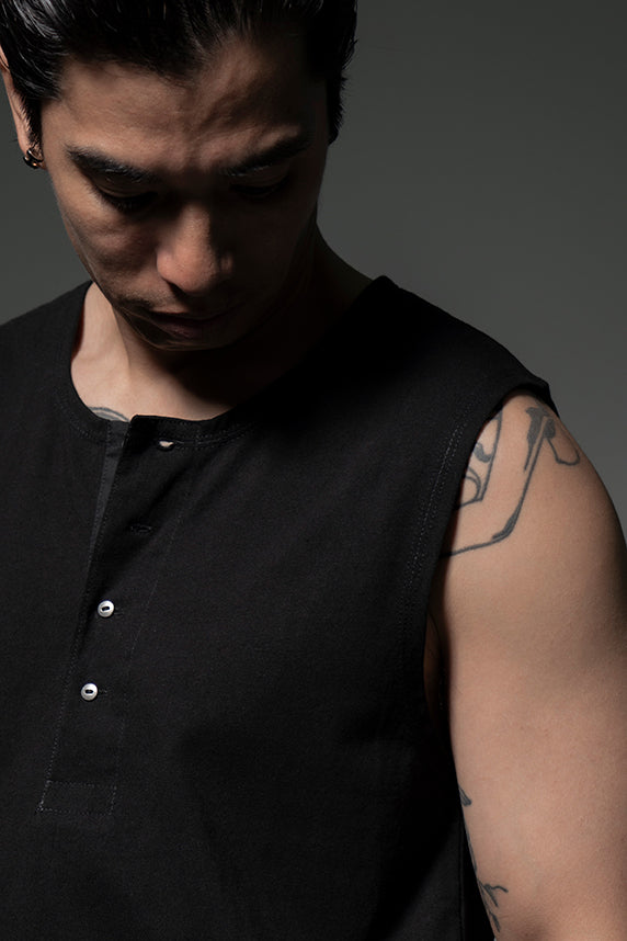 The Henley Vest Top - Black