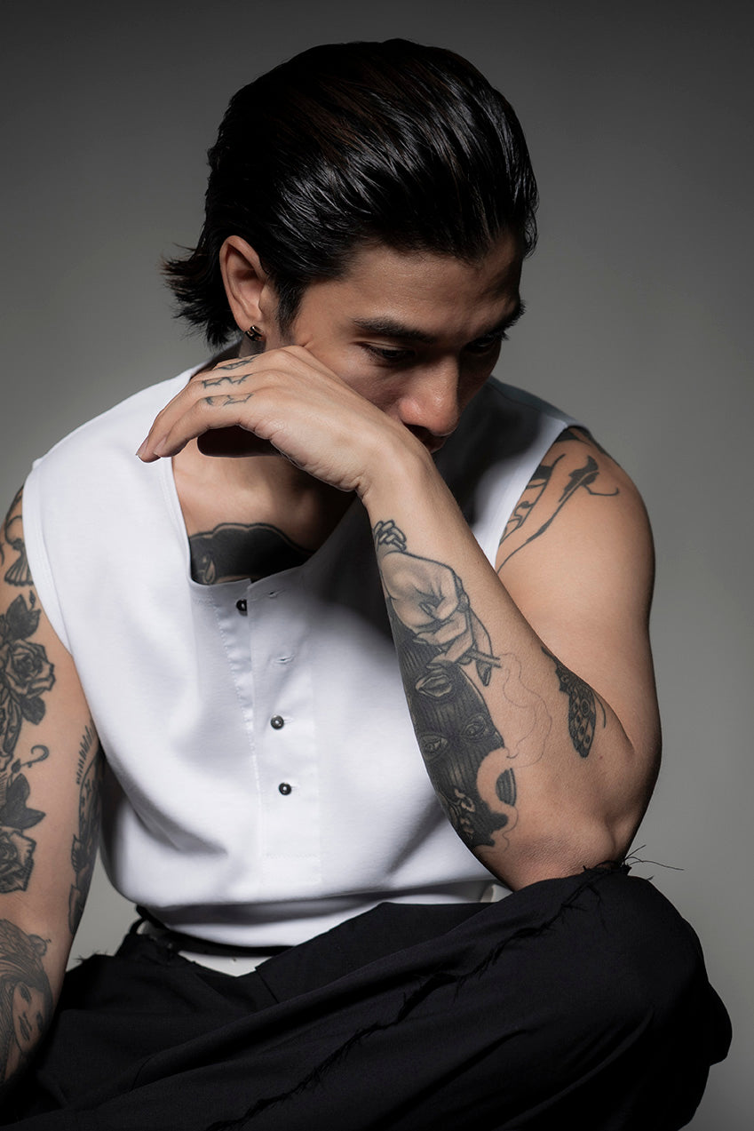 The Henley Vest Top - White