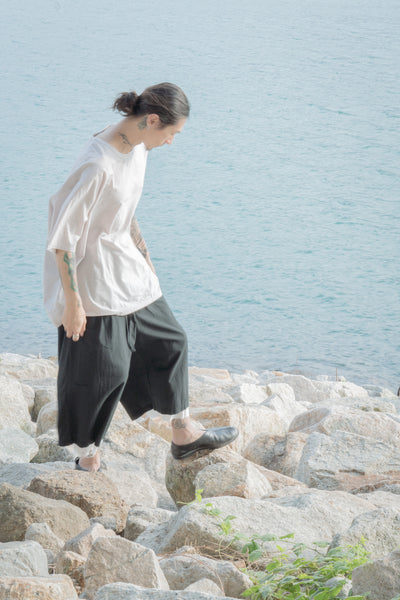 The Frayed Layer Pants - Black