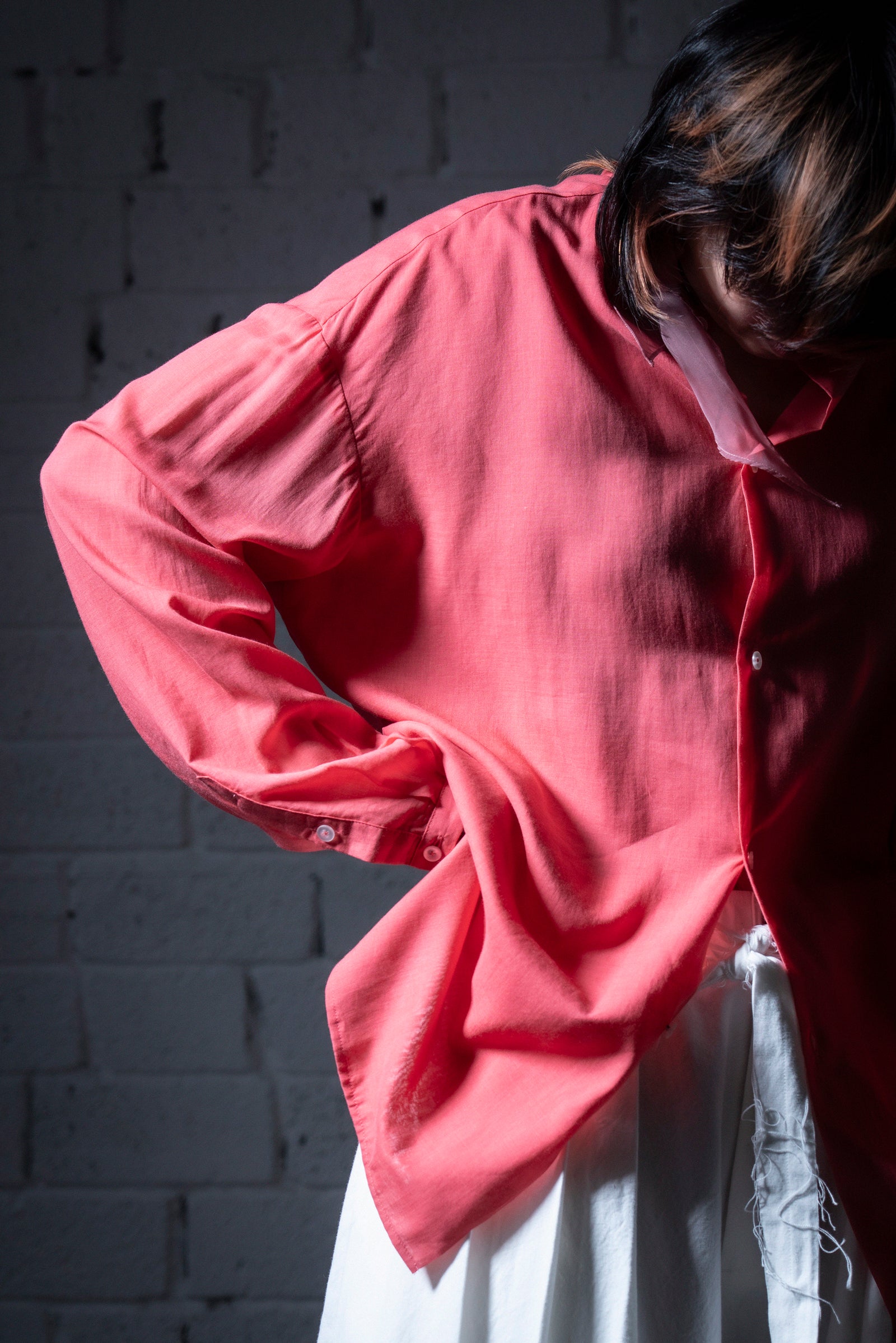 The Collarless Shirt - Coral