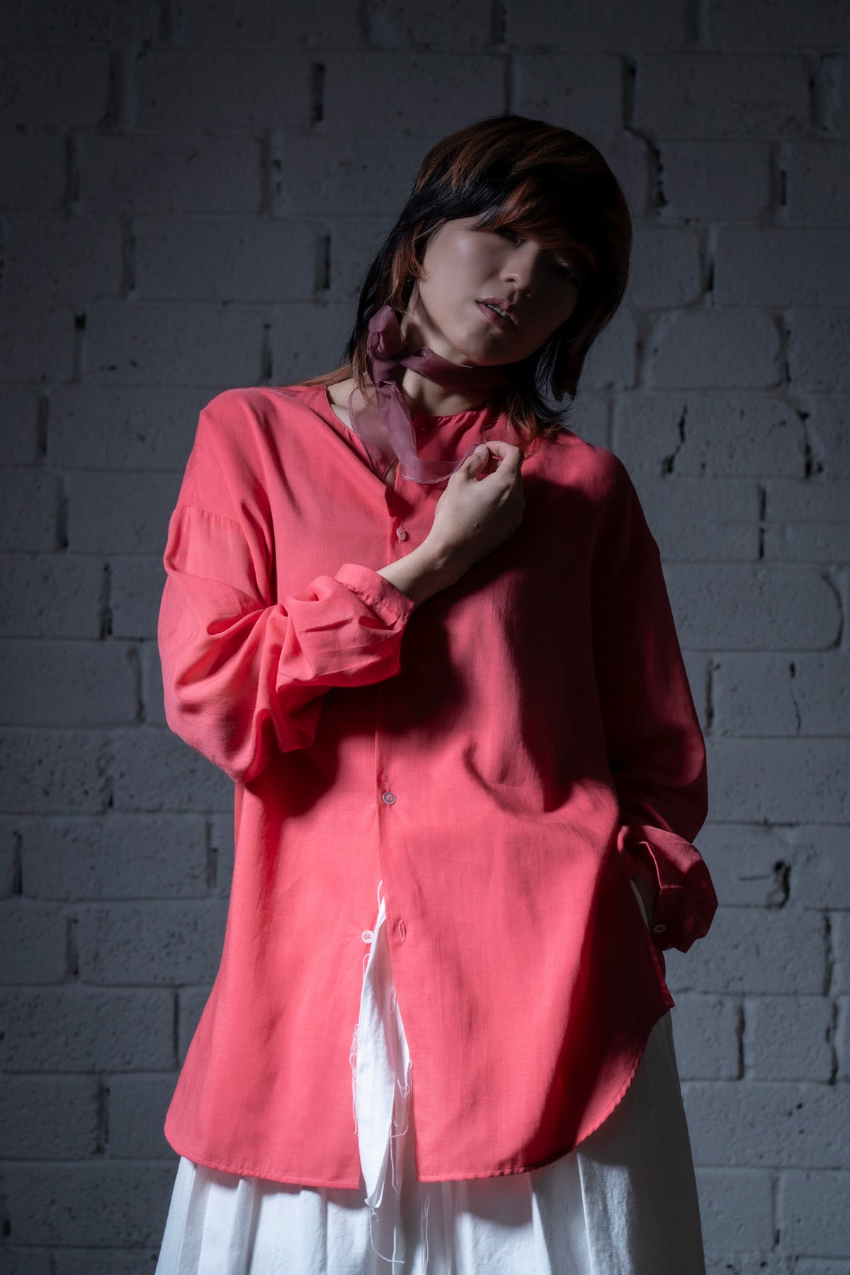 The Collarless Shirt - Coral