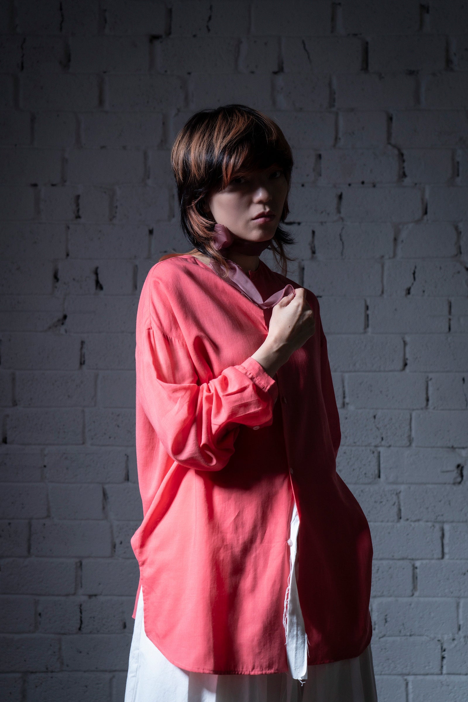 The Collarless Shirt - Coral