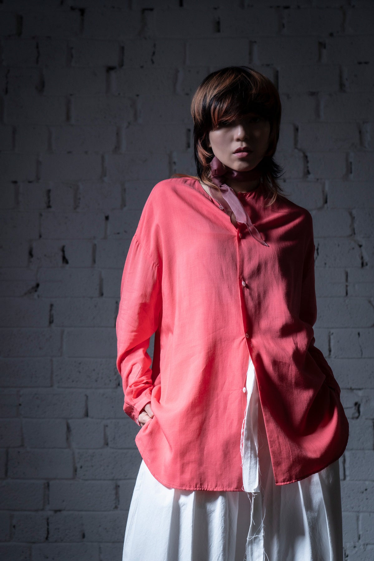 The Collarless Shirt - Coral