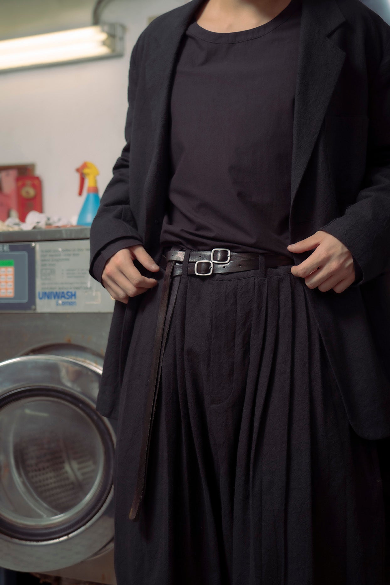 The Long Leather Belt - Black