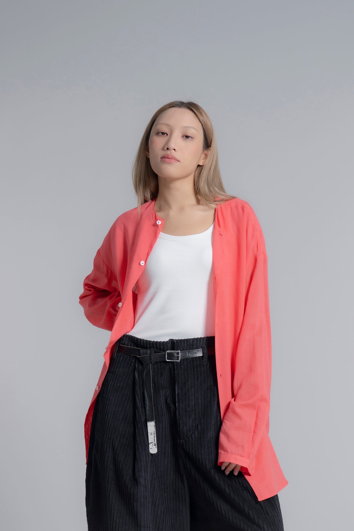 The Collarless Shirt - Coral