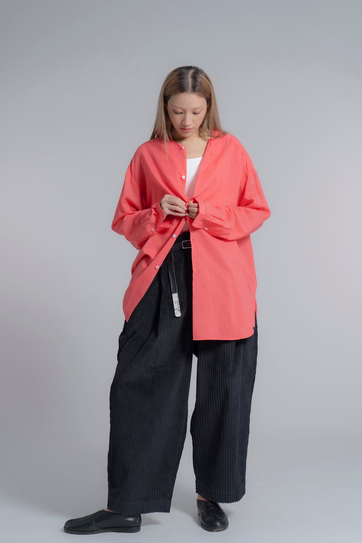 The Collarless Shirt - Coral