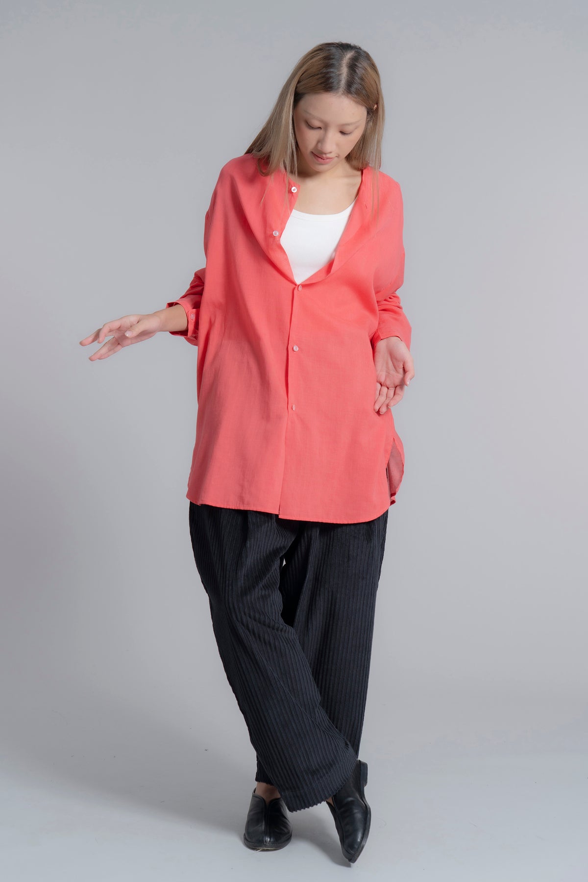 The Collarless Shirt - Coral