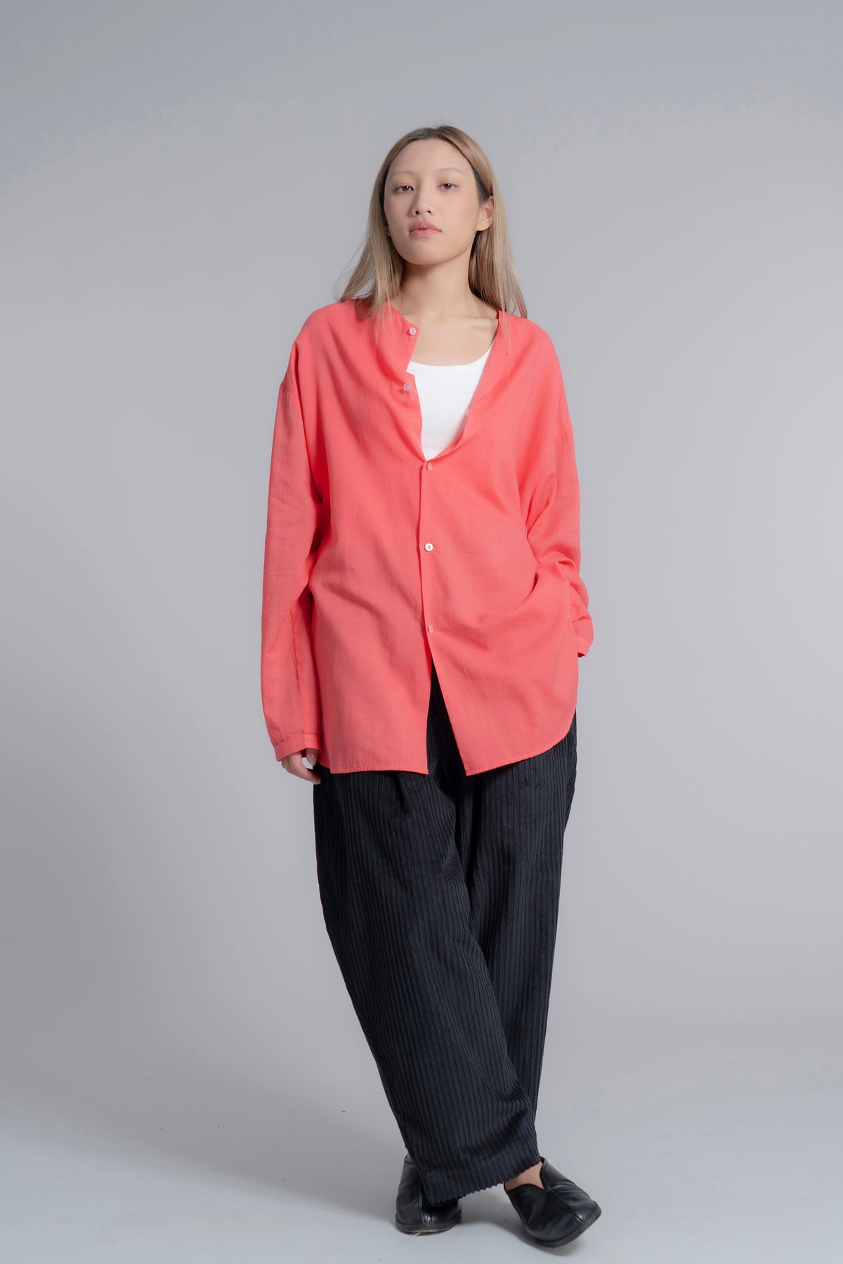 The Collarless Shirt - Coral