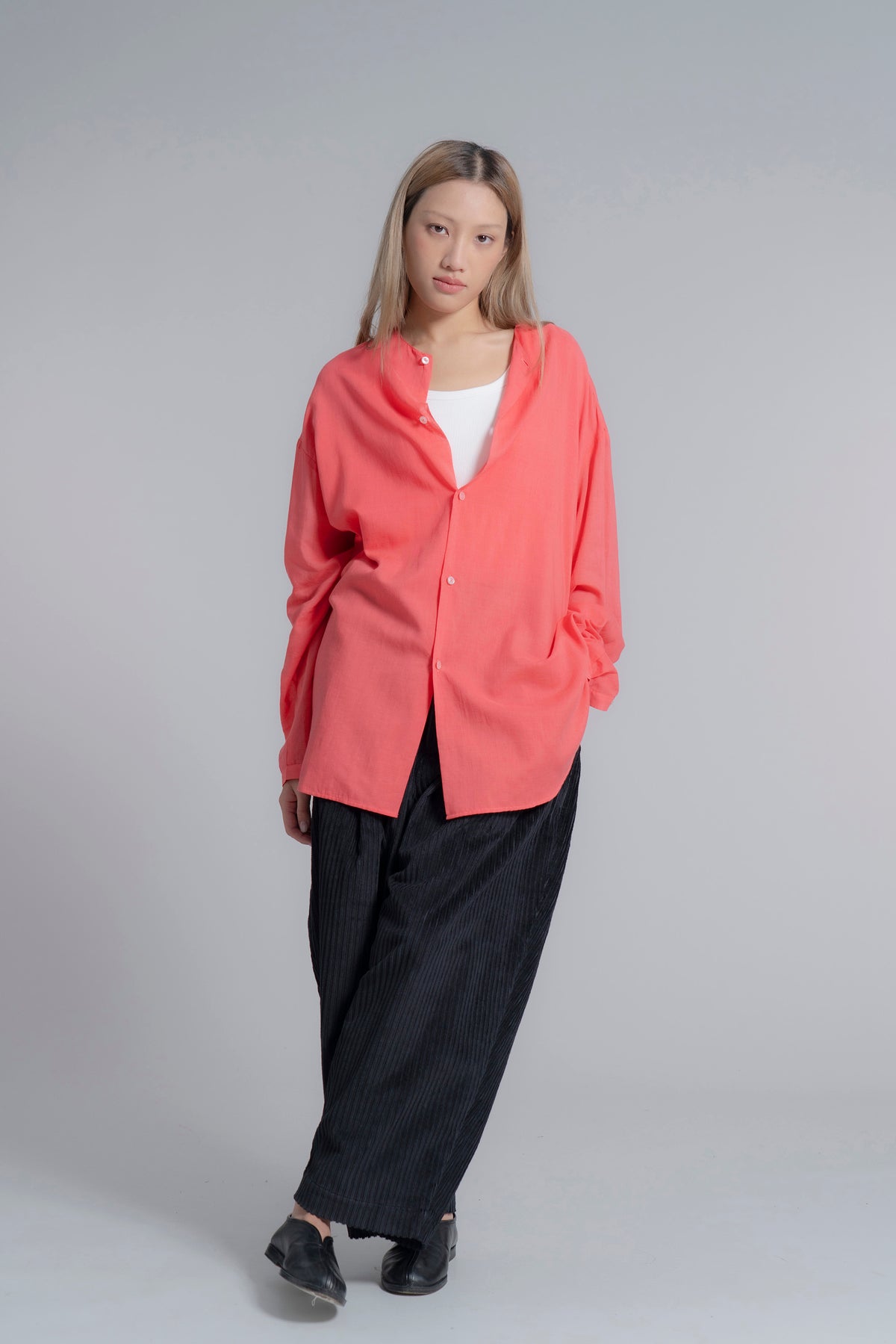 The Collarless Shirt - Coral