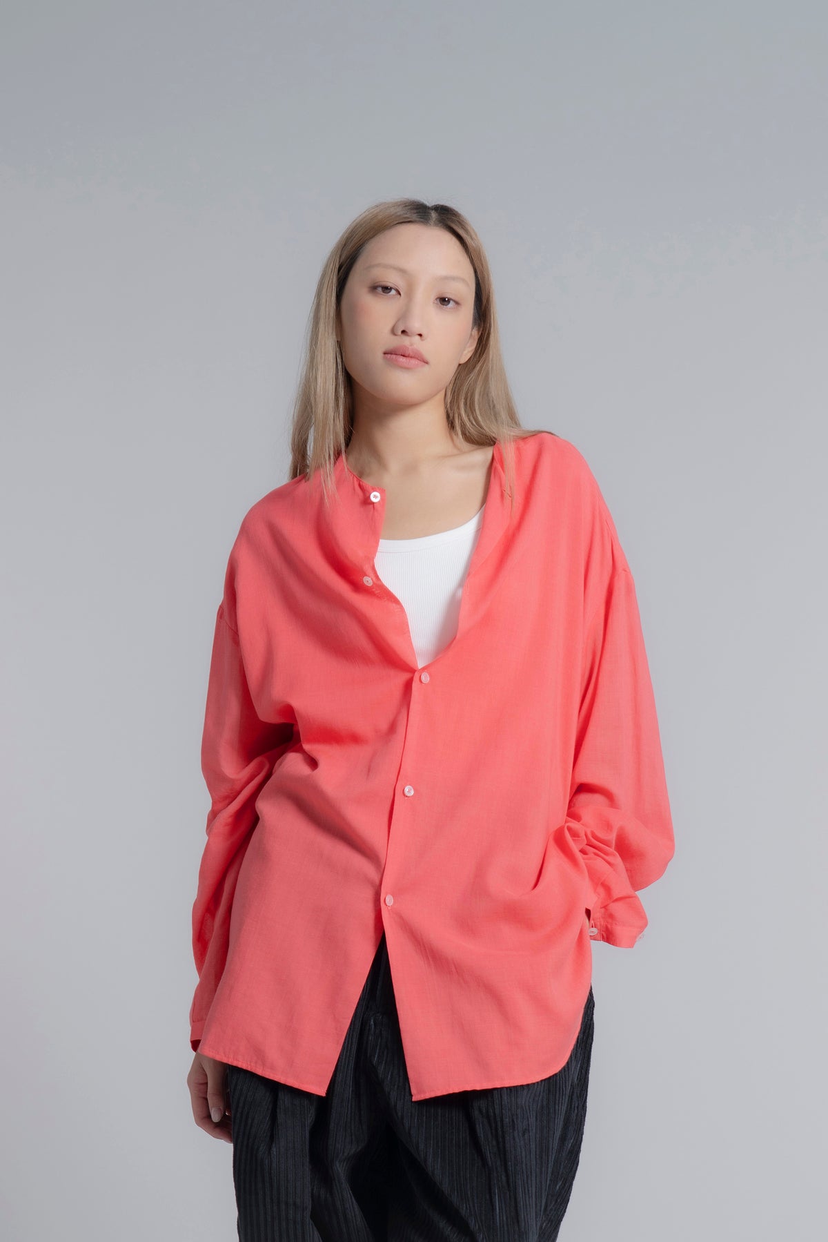 The Collarless Shirt - Coral