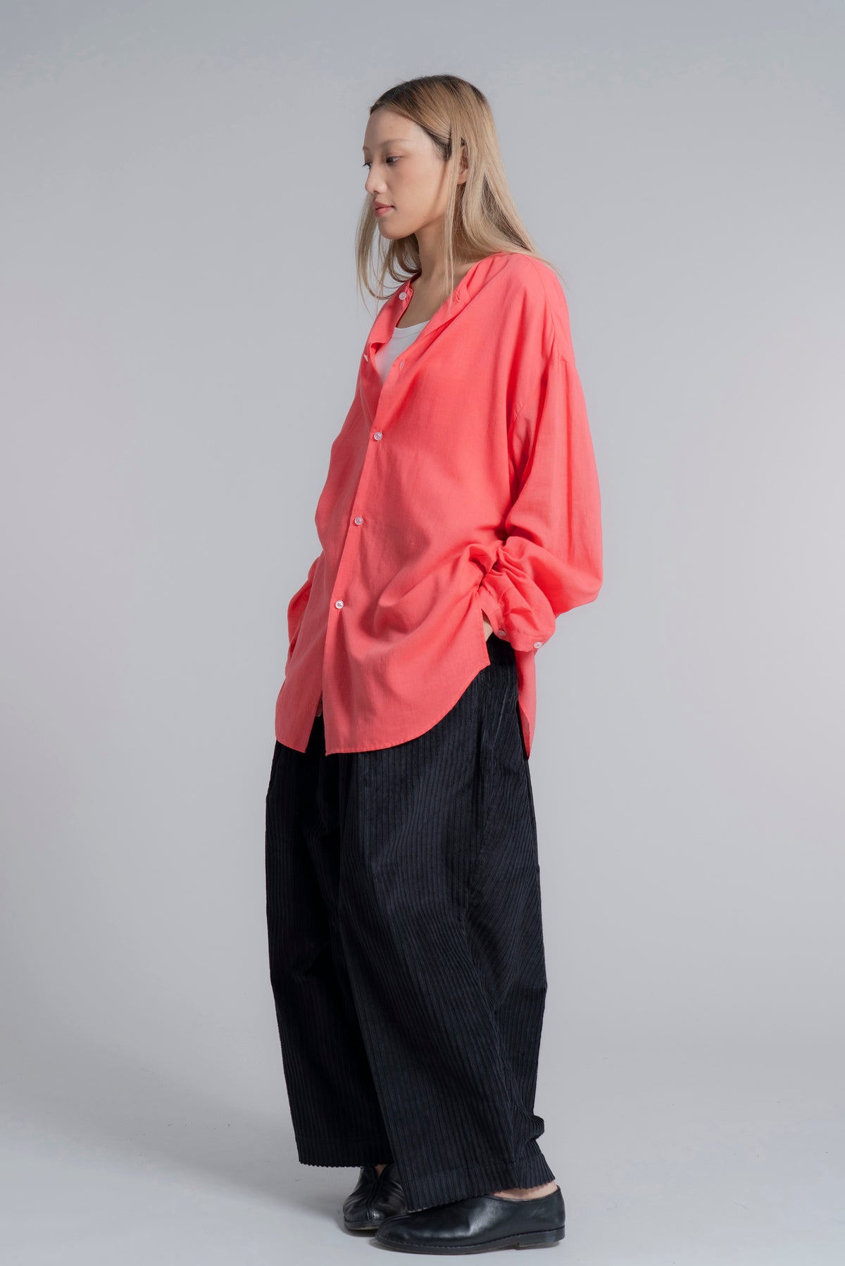 The Collarless Shirt - Coral