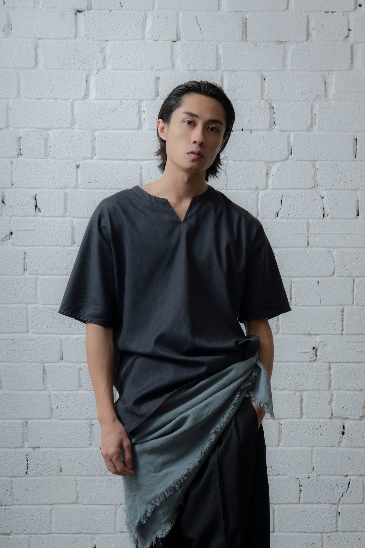 The Split Neck Top - Charcoal