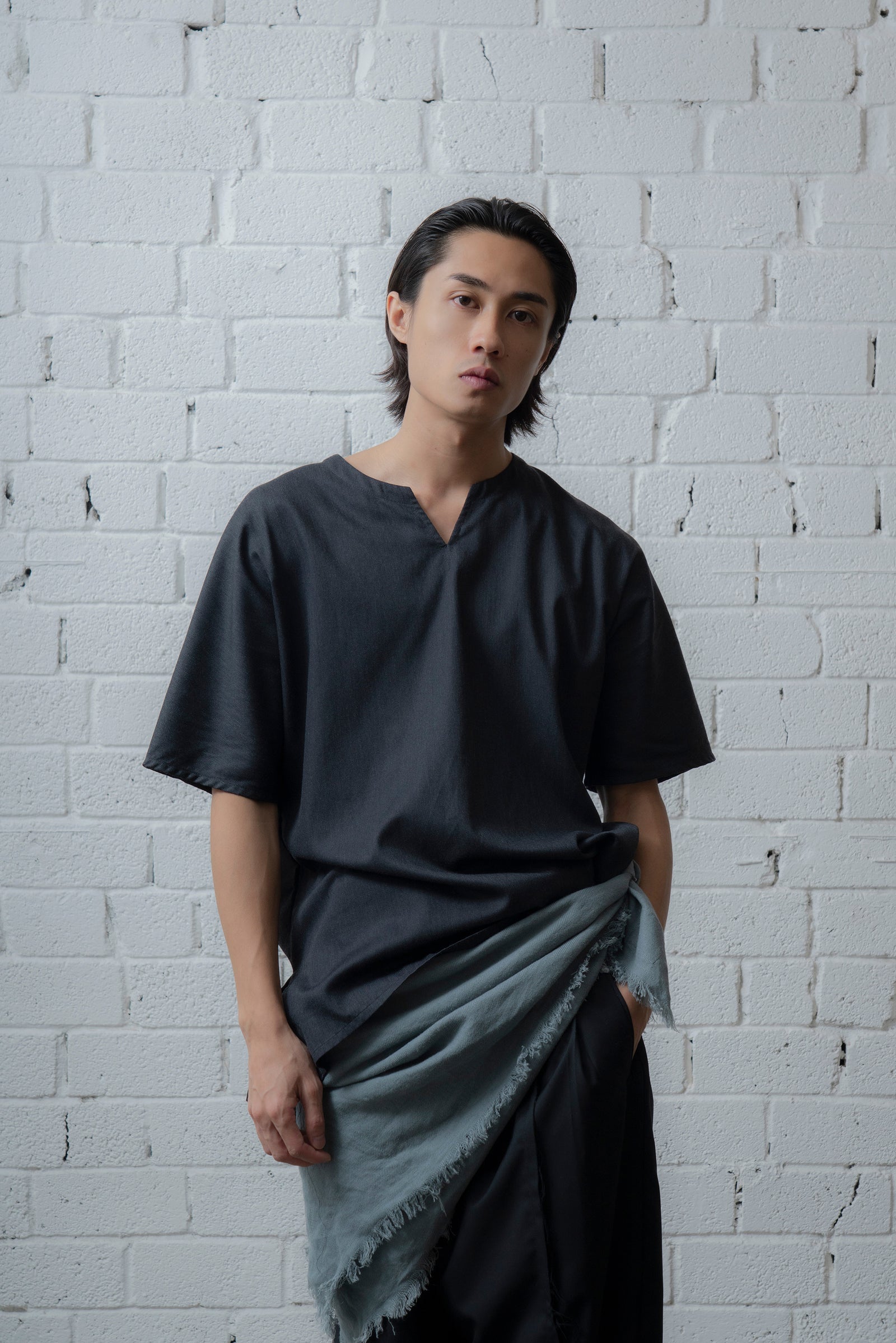 The Split Neck Top - Charcoal